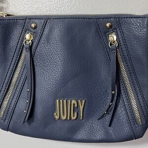 Juicy Couture Zippered Crossbody Bag Shoulder Purse Slate Blue Vegan Leather